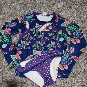 Kids Swim Set with Turtle Print - Blue and Purple